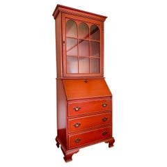 Georgian Red Painted Drop Front Secretary Desk With Hutch