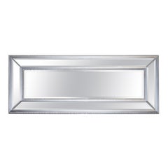 BEAUTIFUL LARGE SILVER BEADED CUSHIONED BEVELLED RECTANGULAR MiRROR