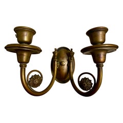 Single Art Nouveau Brass Double Light Wall Candle Sconce Unelectrified