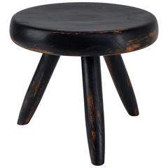 Charlotte Perriand Low Black Ash Tripod Stool, France, 1950s-1960s