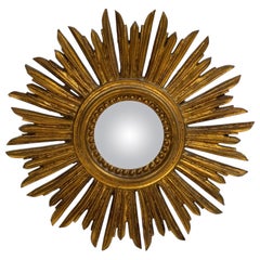 Espejo de madera dorada Petite Starburst Sunburst, Alemania circa 1950s