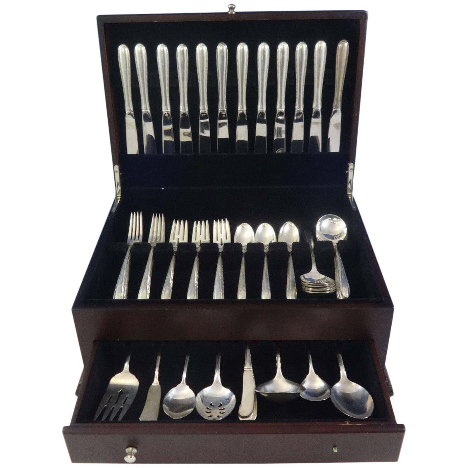 Silver Flutes by Towle Sterling Silver Flatware Set for 12 Service 79 Pieces For Sale