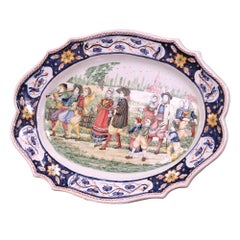 Antique Early 20th Century French Hand-Painted Quimper Oval Faïence Wall Platter