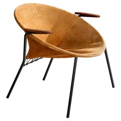 Hans Olsen, Loungesessel, Teakholz, Stahl, Wildleder, Dänemark, 1960er Jahre