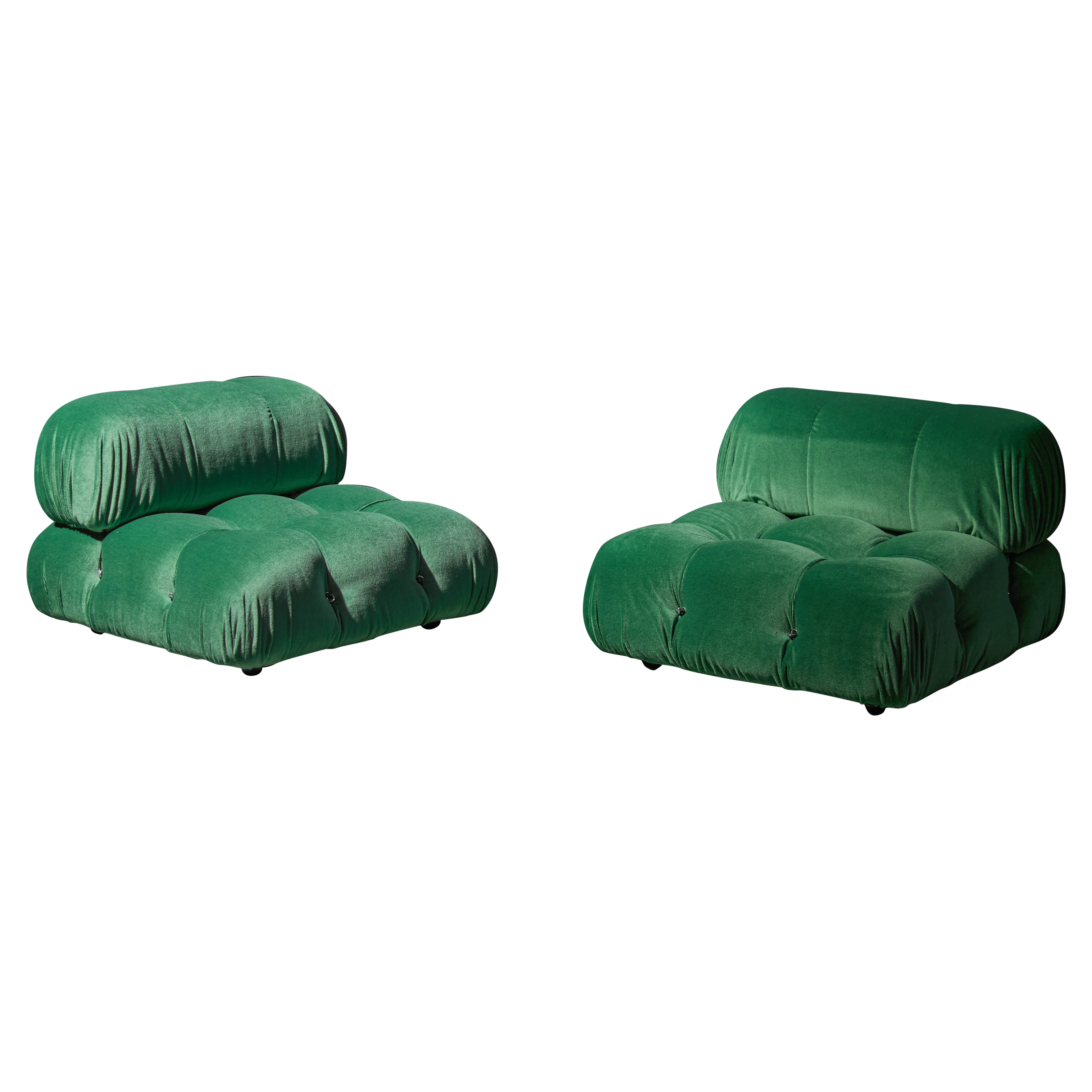 Green Velvet Camaleonda Lounge Chairs by Mario Bellini for B&B Italia, 1970s