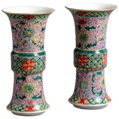 Pair of 19th Century Famille Rose Porcelain Beaker Vases