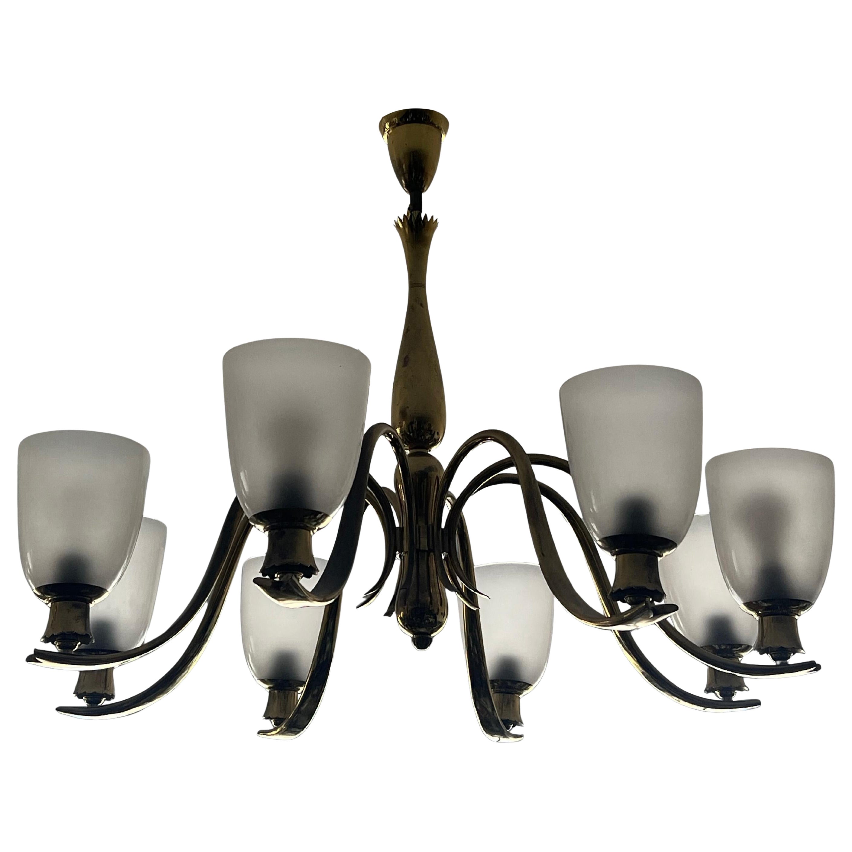 An Important And Rare Chandelier By Osvaldo Borsani ca' 1940's Brass For Sale