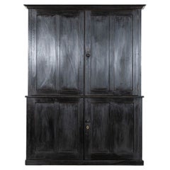 Antique Large 19thC Ebonised English Ash Linen Cupboard