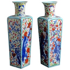 Pair of Early 18th Century Clobbered Porcelain Vases