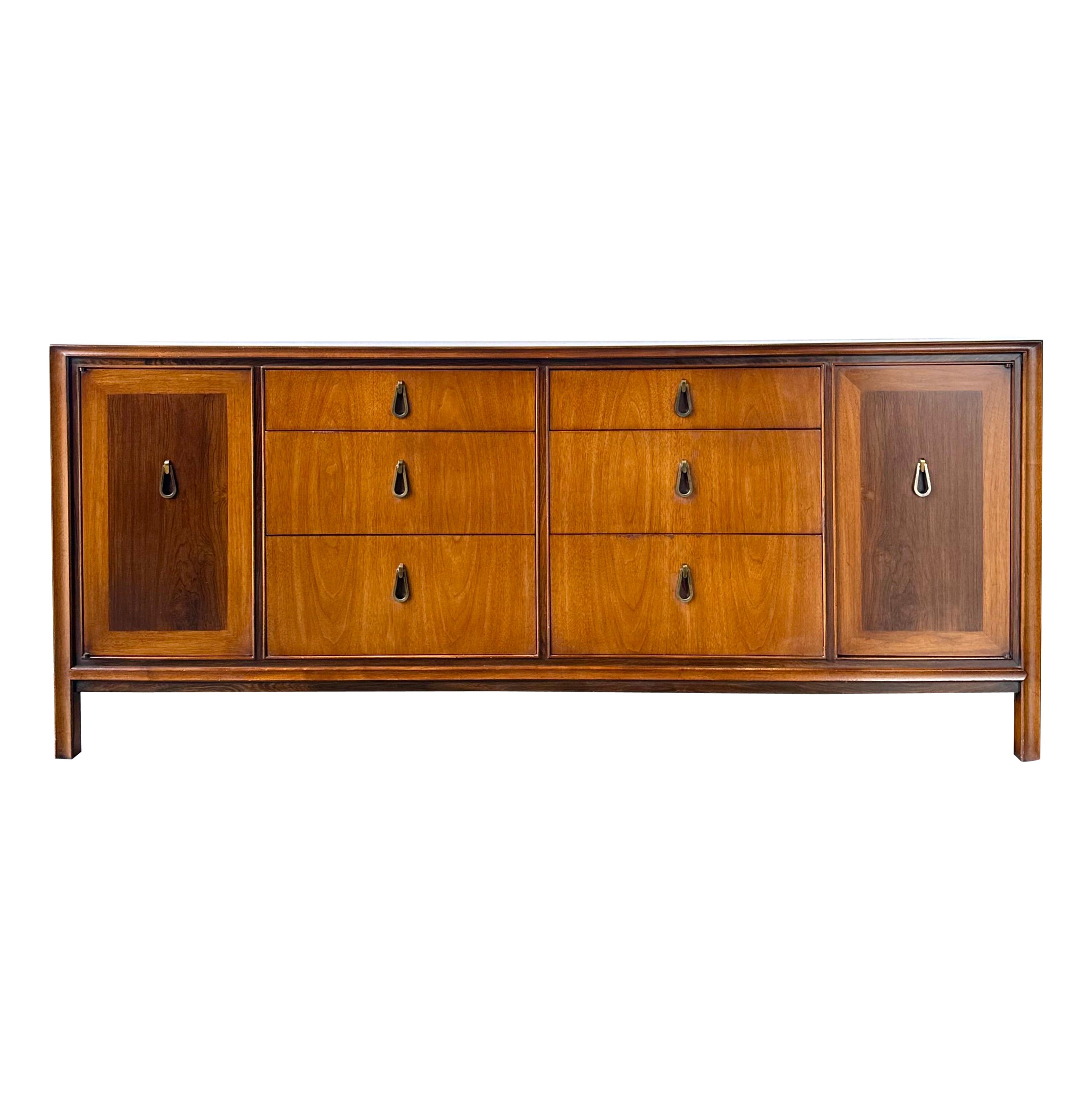 Vintage Mid Century Walnut & Rosewood Long Dresser By John Stuart
