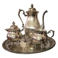Vintage Silver Plated Set by Sheridan Silver: Tray, Coffee Pot, Creamer, Sugar
