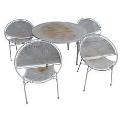 Wrought Iron 5 Piece Mid Century Garden Table + Chairs
