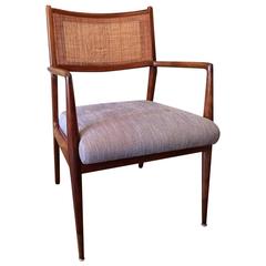 Danish Modern Walnut Cane Back Armchair by Jens Risom