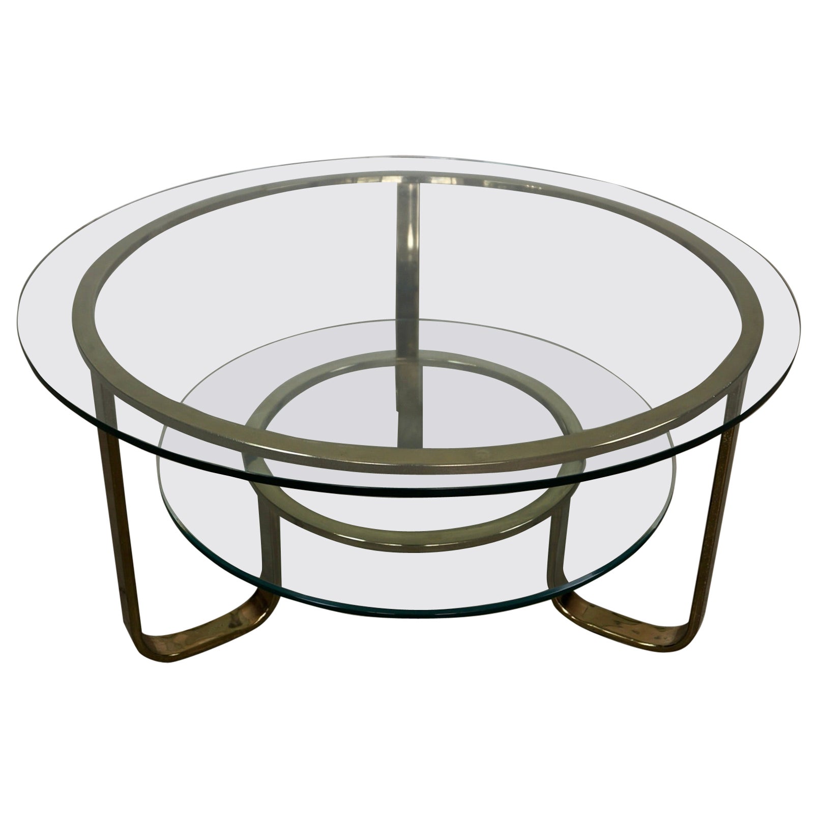 Table basse ronde en laiton de style Art déco Hollywood Regency des années 1970