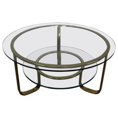 1970's Hollywood Regency Art Deco Style Round Brass Coffee Table
