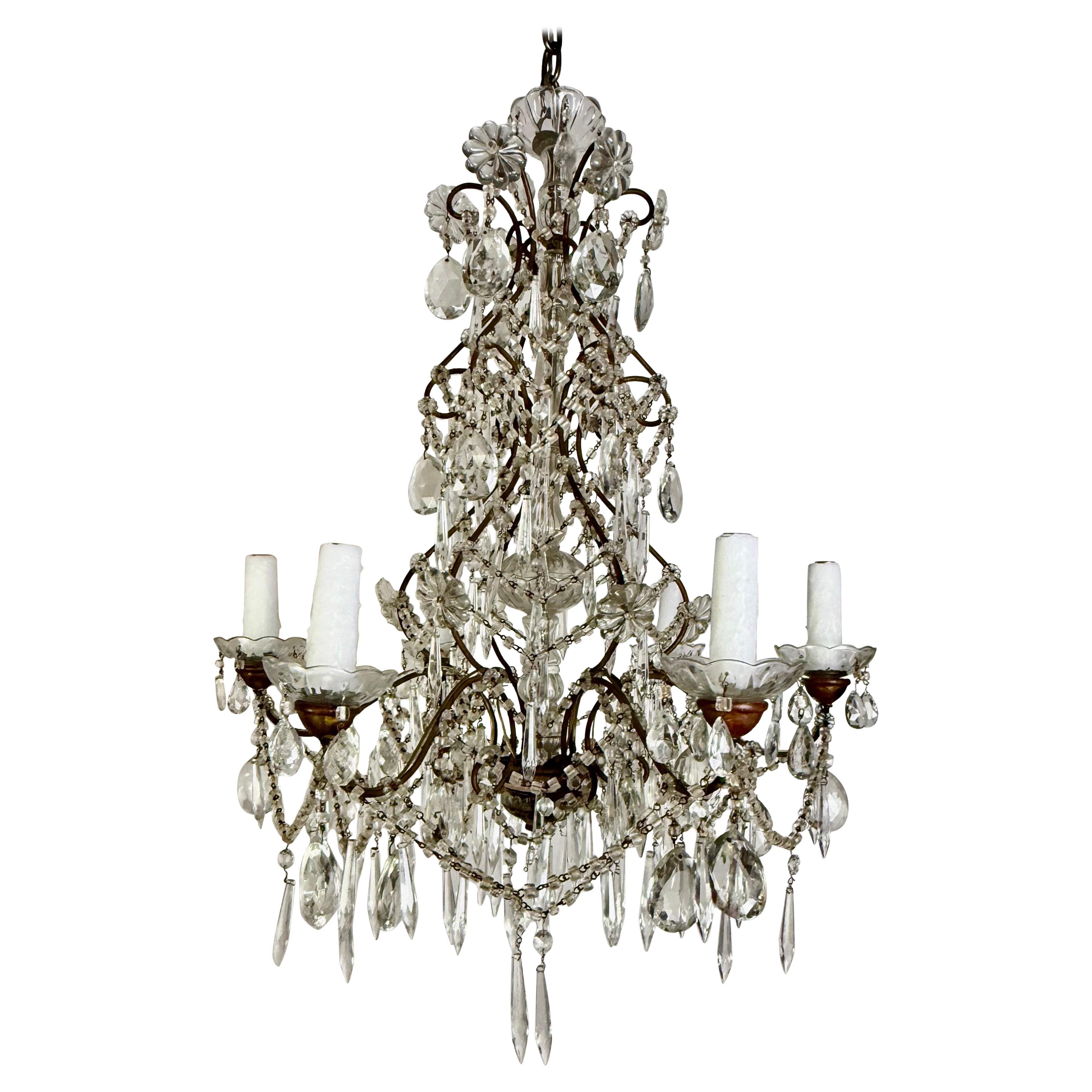 Lustre français en cristal de Macaroni perlé, vers 1930