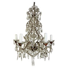 French Crystal Macaroni Beaded Chandelier C. 1930