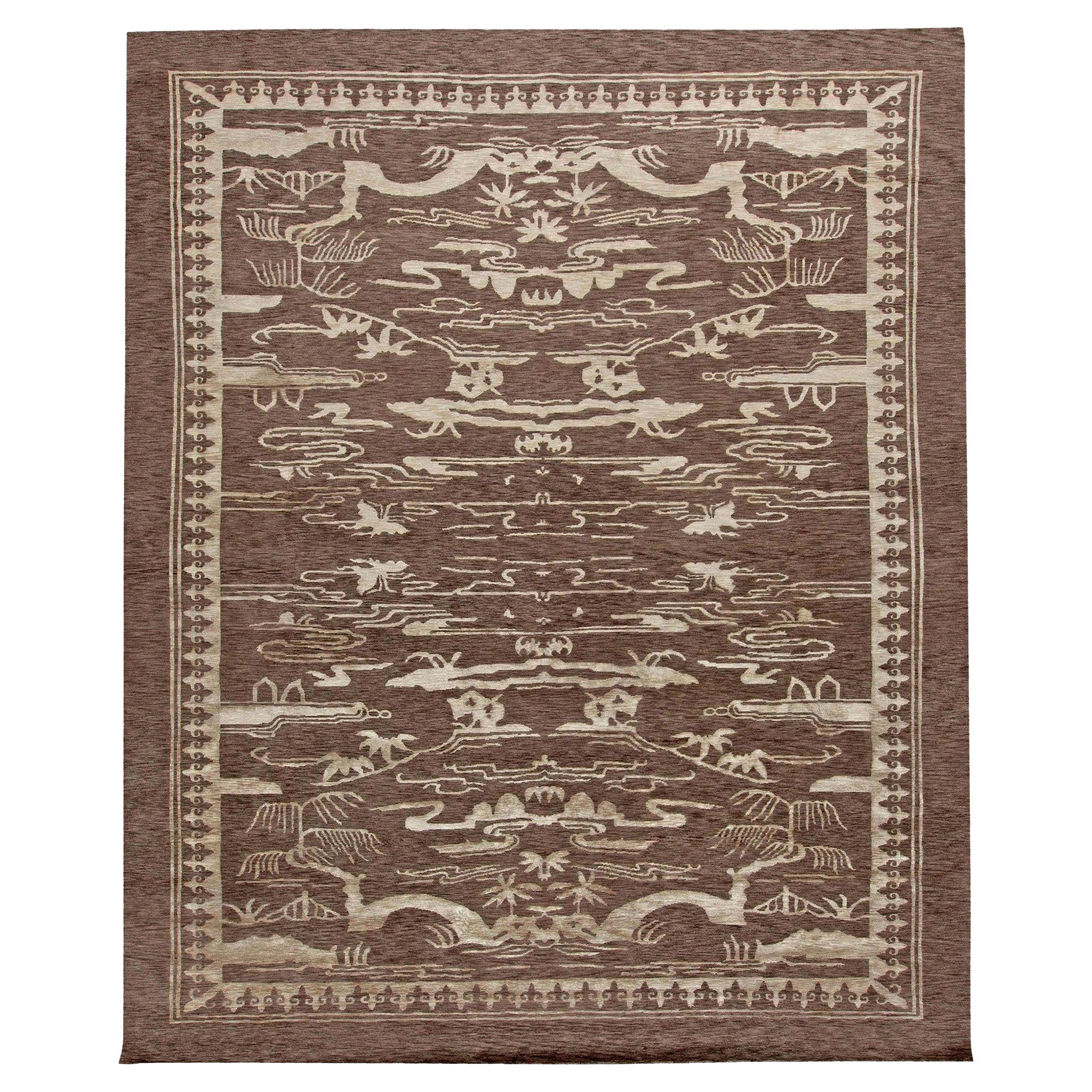 Contemporary Floral Design Handmade Wool Rug by Doris Leslie Blau