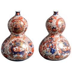 Pair of 19th Century Imari Porcelain Double Gourd Form Vases