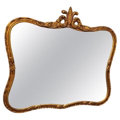 Antique French Fleur de Lis Wall Mirror in Carved Wooden Frame