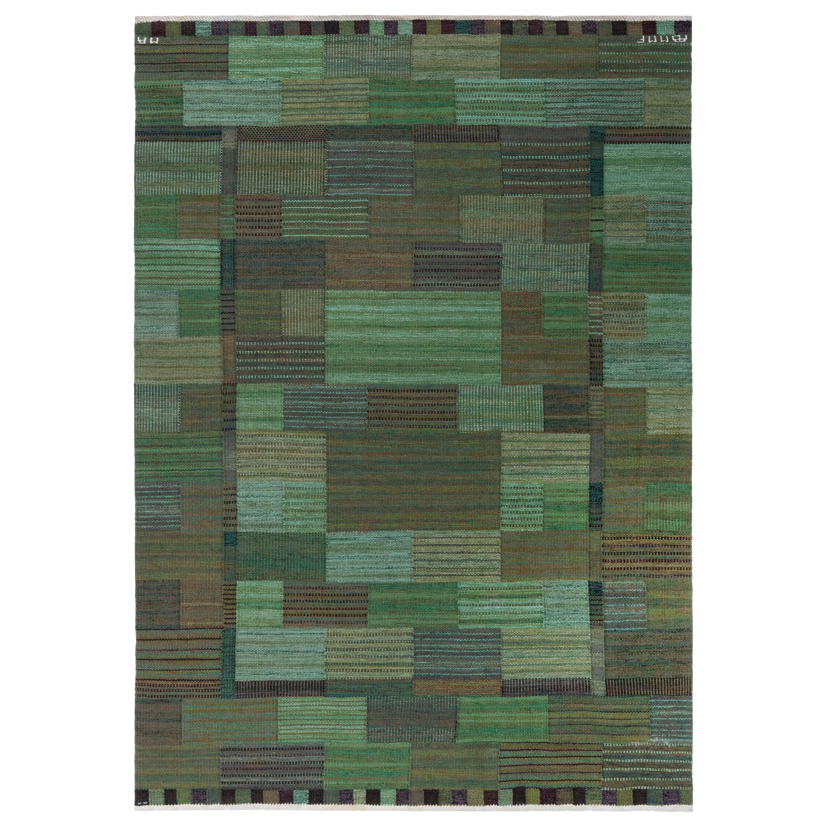 Doris Leslie Blau Vintage Swedish Green Rug by Marianne Richter AB MMF For Sale