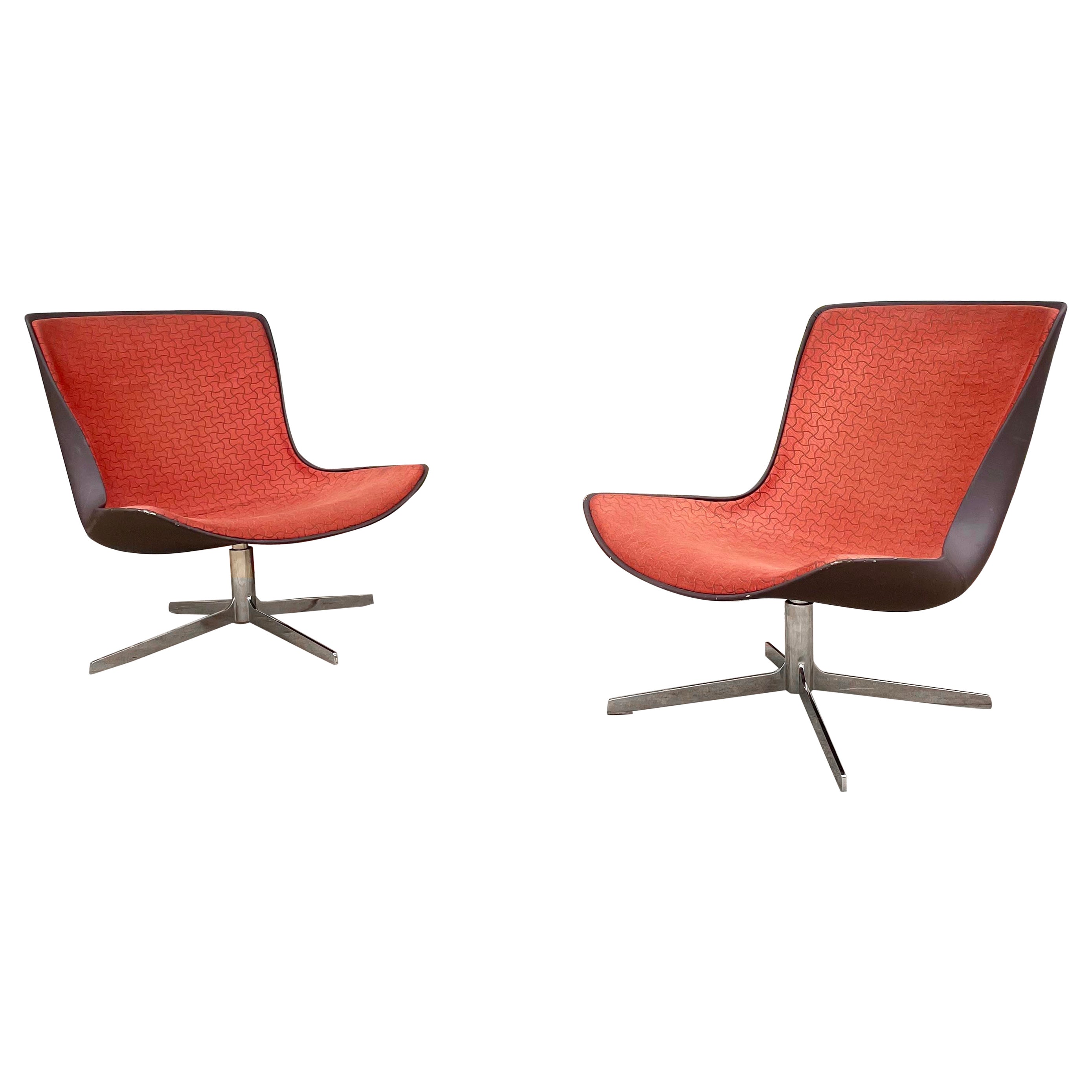 Mid Century Modern Heavy Chrome Swivel Lounge Chairs by Bernhardt