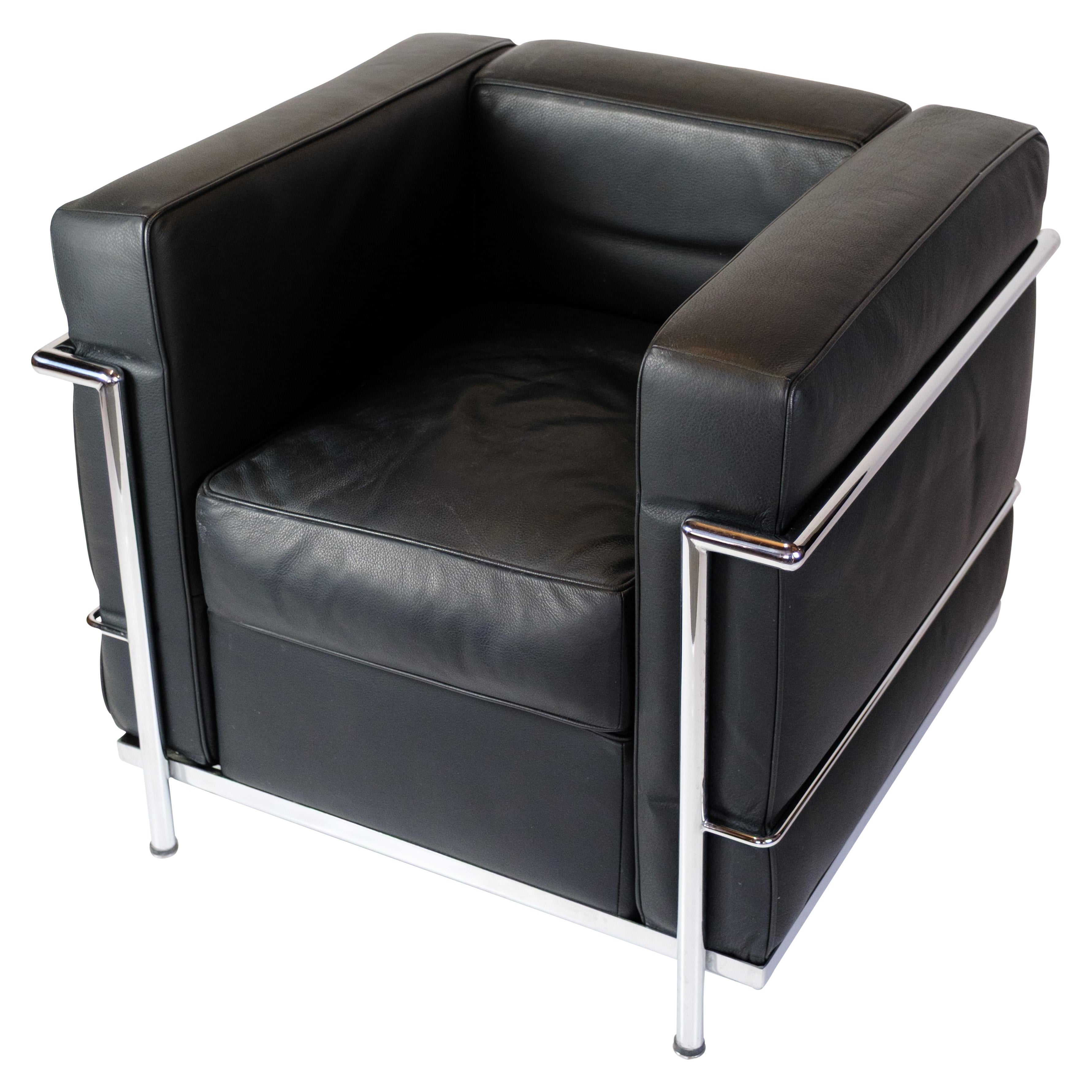Lc2 Silla Petit Confort de cuero negro de Le Corbusier para Cassina