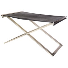 Vintage Stool Made In Brushed Steel With Black Leather By Michael Christensen