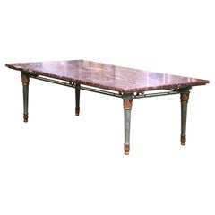 Mesa de reuniones francesa de hierro y mármol de mediados de siglo con soportes para las hojas