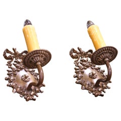 Pair of Mid-Century French Louis XV Bronze Single-Light Wall Sconces
