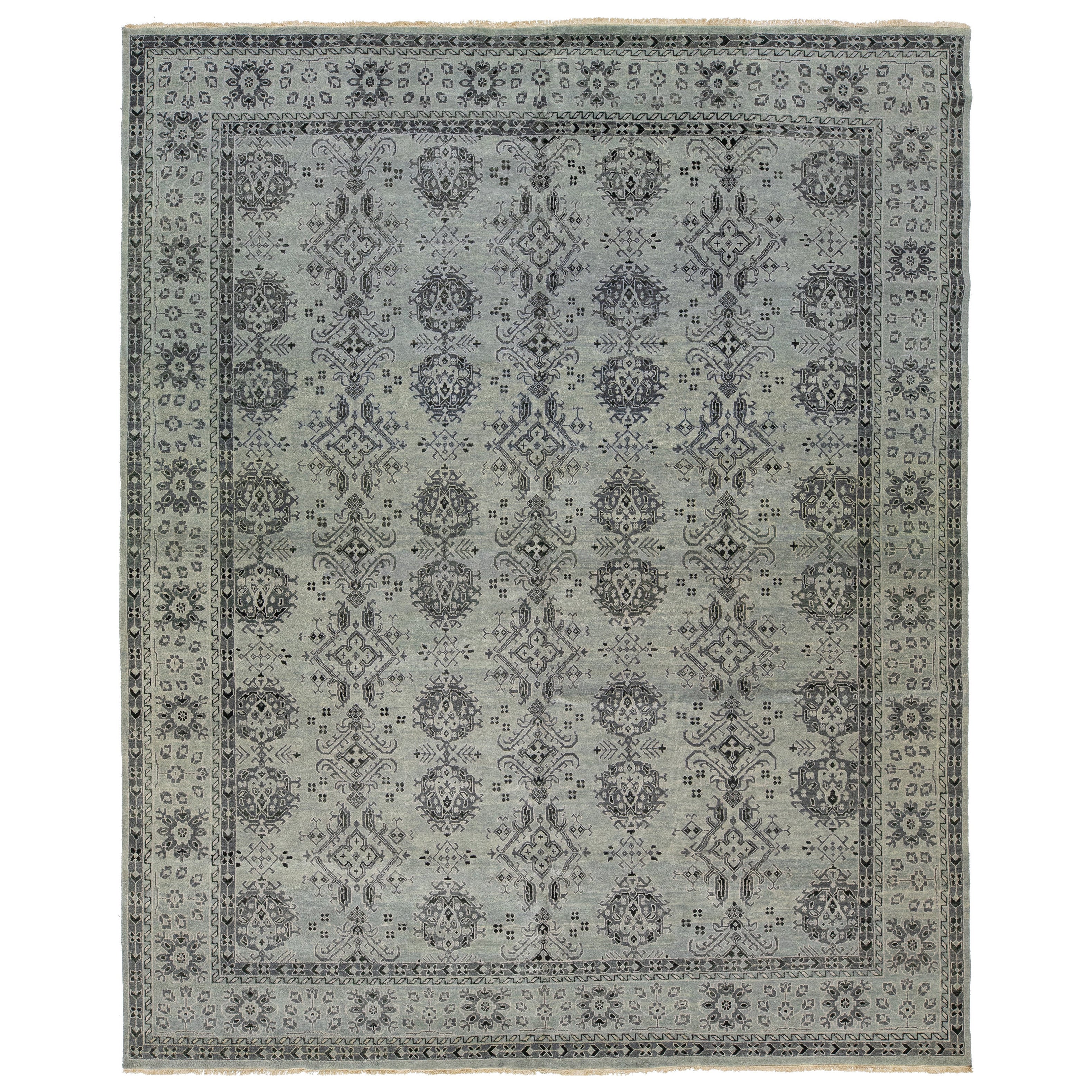 Alfombra de lana gris moderna de estilo Tabriz hecha a mano con dibujo integral