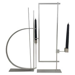 David Zelman Sculptural Stainless Steel Candelabras Circa 1980