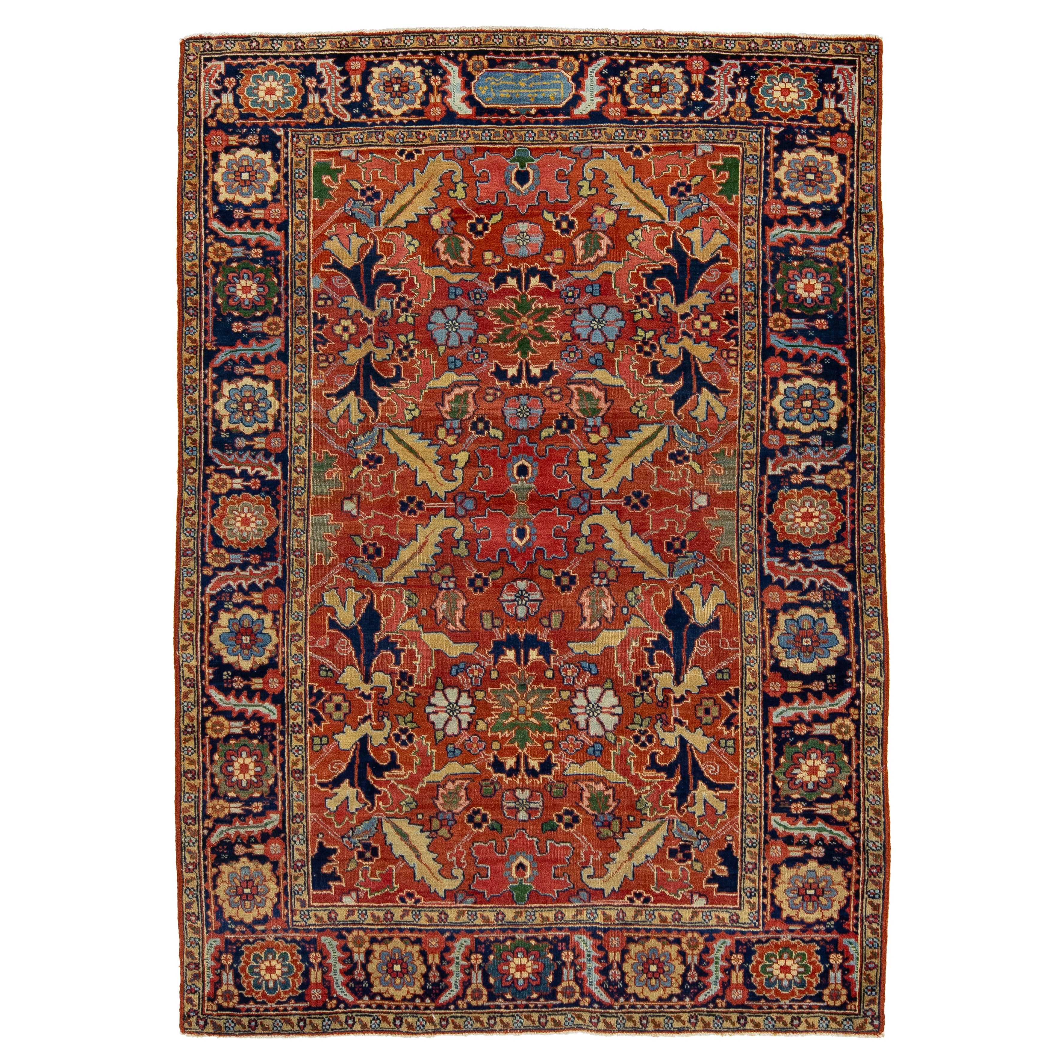 5 x 8 antiker persischer Heriz-Wollteppich in Rostfarbe, handgefertigt, mit Allover-Design