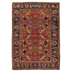 5 x 8 antiker persischer Heriz-Wollteppich in Rostfarbe, handgefertigt, mit Allover-Design