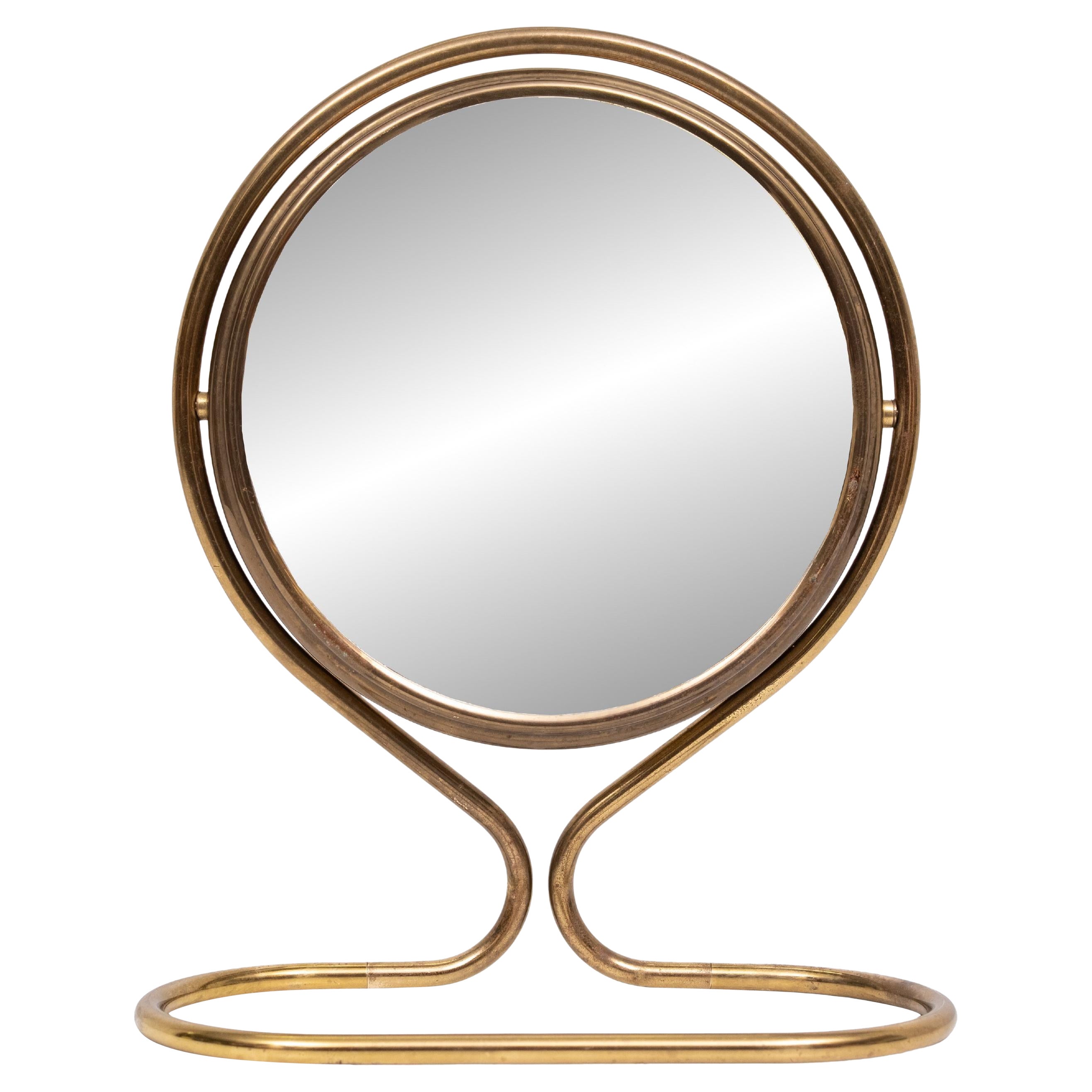Table en laiton grossissante tillable. Miroir 1960 France