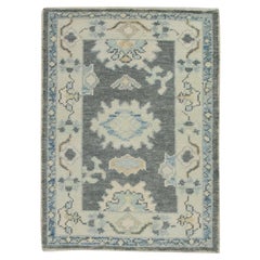 Turkish Oushak Rug Gray Floral Design Handwoven Wool Rug 2'3" x 3'