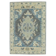 Turkish Oushak Rug Gray Blue & Green Handwoven Wool Rug 2'2" x 3'1"