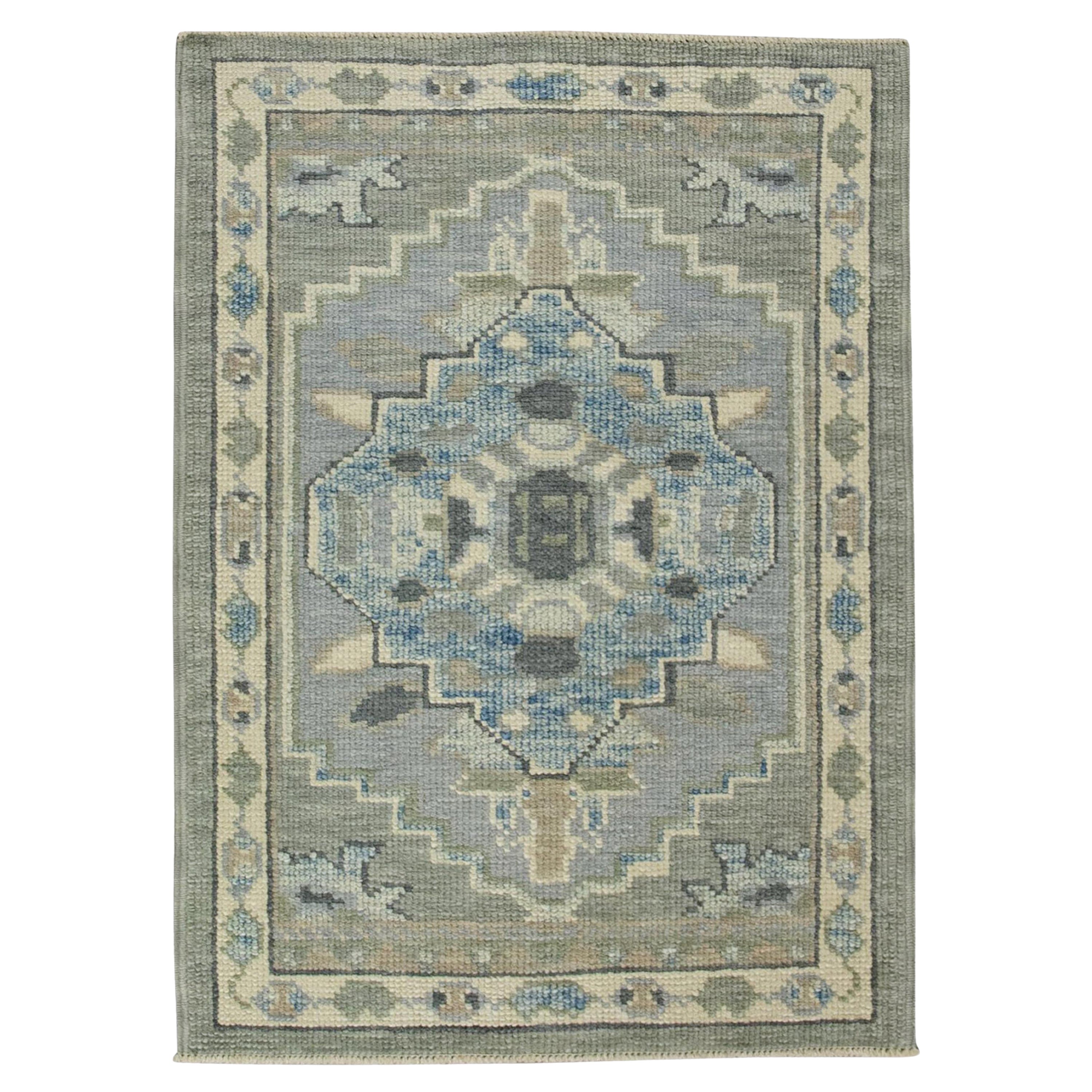 Turkish Oushak Rug Gray & Blue Handwoven Wool Rug 2'2" x 3'1"