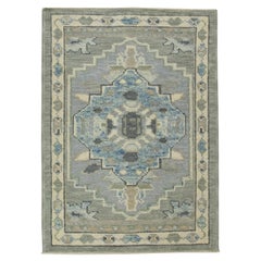 Turkish Oushak Rug Gray & Blue Handwoven Wool Rug 2'2" x 3'1"
