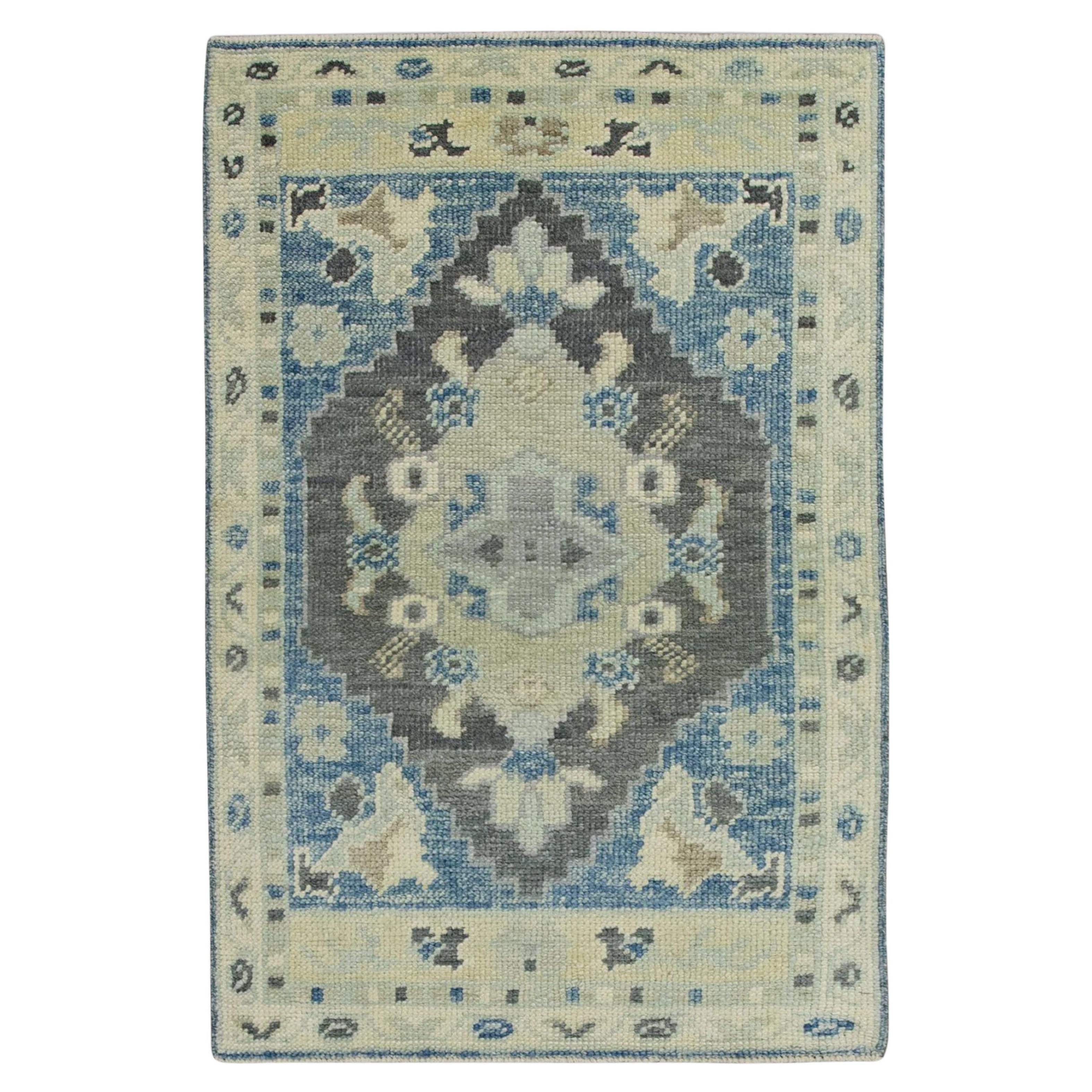 Turkish Oushak Rug Blue & Gray Handwoven Wool Rug 2'1" x 3'2"