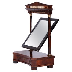Restored Empire Dressing Mirror, Mahogany, Brass, Bone, Polished, France, 1800s