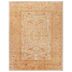 Vintage Oushak Rug in Gold & Orange with Floral Patterns - Rug & Kilim