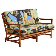 Schwedische Designerin, Sofa, Bambus, Rattan, Stoff, Schweden, 1950er Jahre