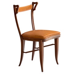 Carlo Enrico Rava Attribution, chaise d'appoint, noyer, simili cuir, Italie, années 1940