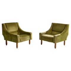 Sergio Asti, Lounge Chairs, Wood, Velvet, Italy, 1960s