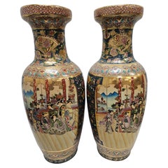 Pair of Large Japanese Satsuna Vases