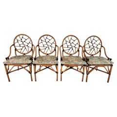Set di quattro sedie da pranzo McGuire in rattan e pelle "Cracked Ice
