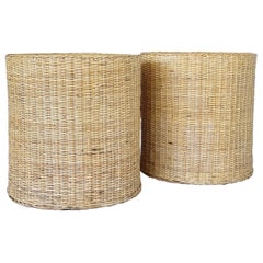 Pair of Vintage Organic Modern Coastal Wicker Works Woven Rattan Side Tables