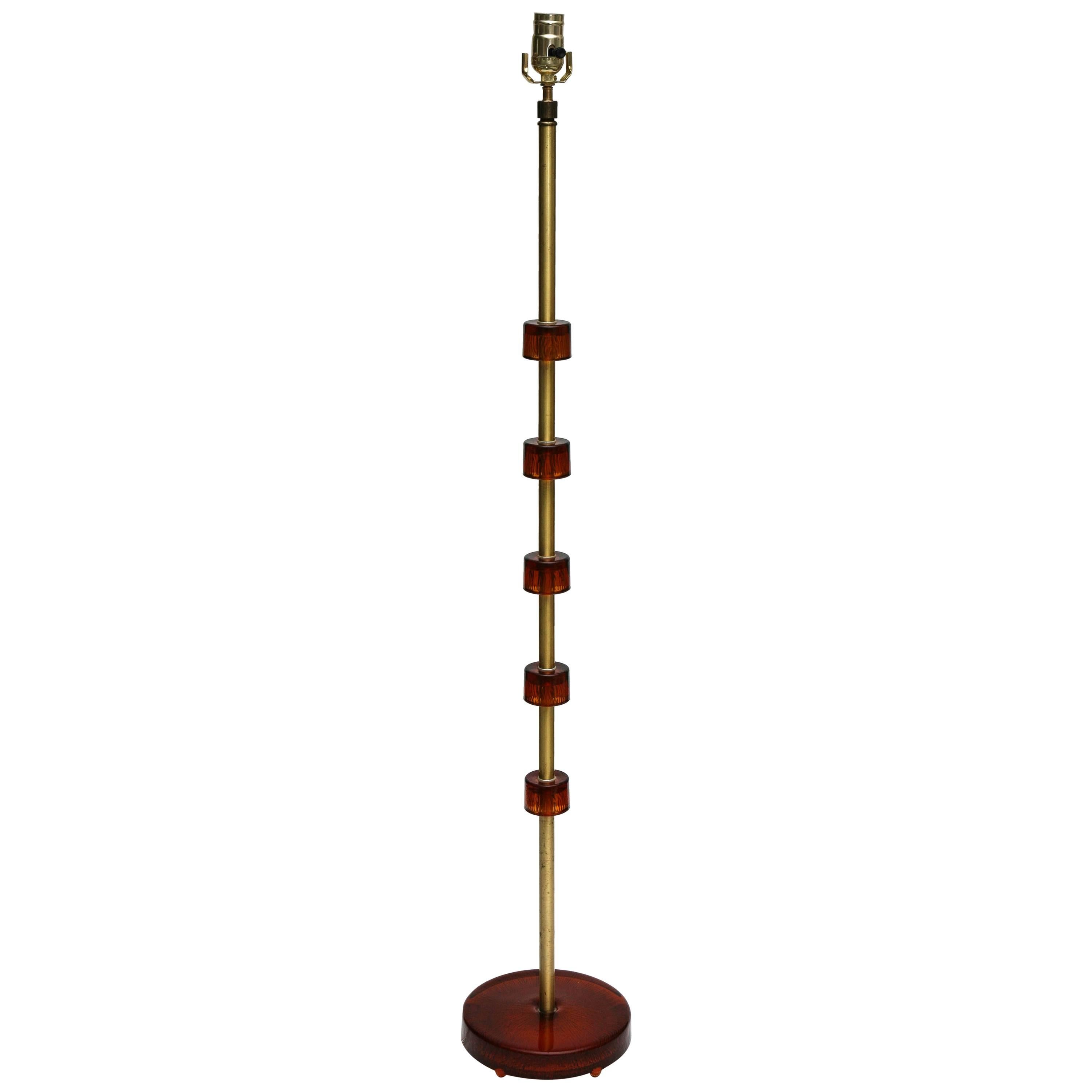 Carl Fagerlund Floor Lamp with Amber Crystal by Orrefors, 1960, Swedish For Sale