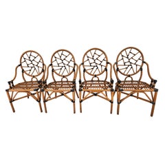 Set of Four McGuire Rattan and Leather "Cracked Ice" Dining Chairs